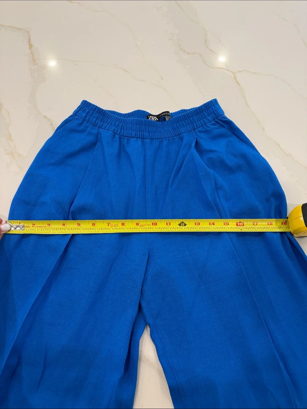 Zara Linen Elastic-Waist Wide Leg Pants in Bright Blue size XS